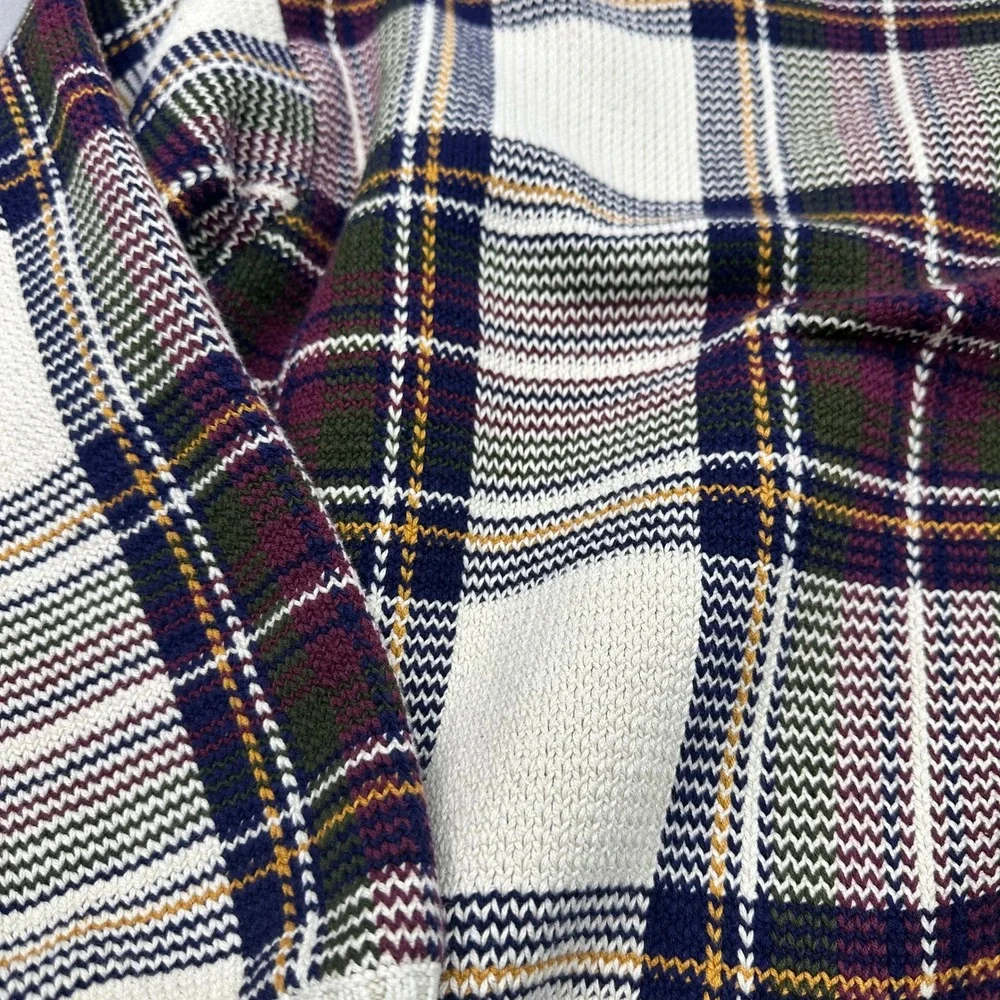 VTG Tommy Hilfiger Plaid Crew Neck Chunky Sweater Cotton Mens‎ M Burgundy Navy